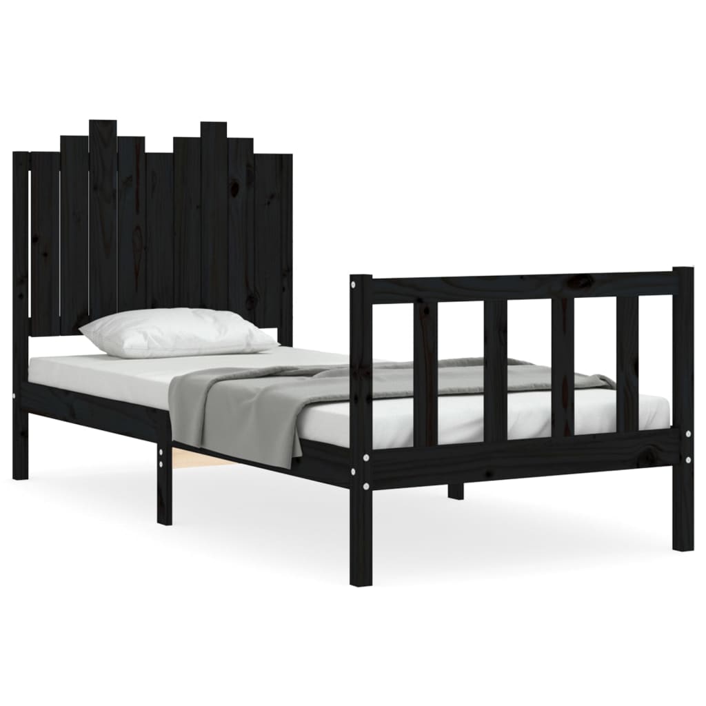 Bed Frame with Headboard Black 92x187 cm Single Size Solid Wood