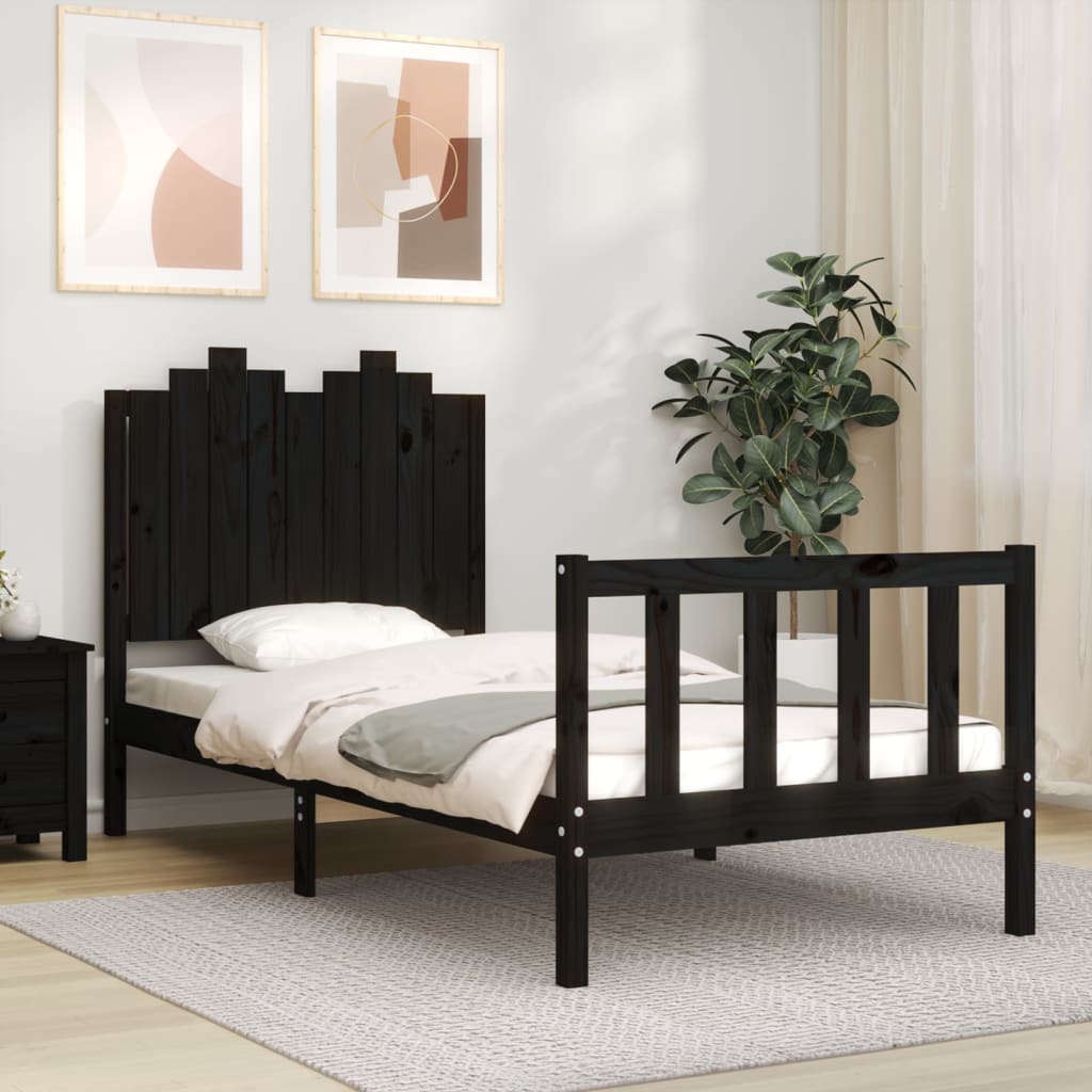 Bed Frame with Headboard Black 92x187 cm Single Size Solid Wood