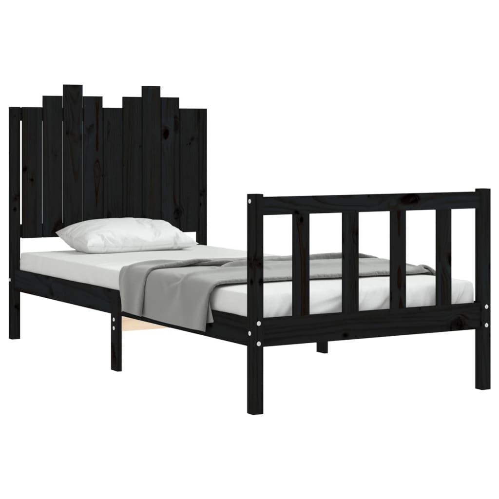 Bed Frame with Headboard Black 92x187 cm Single Size Solid Wood