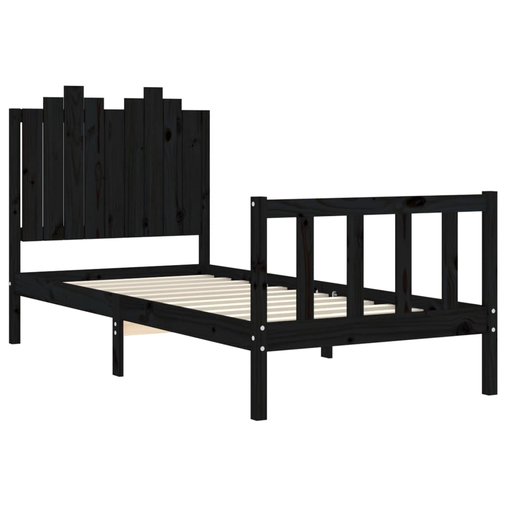 Bed Frame with Headboard Black 92x187 cm Single Size Solid Wood