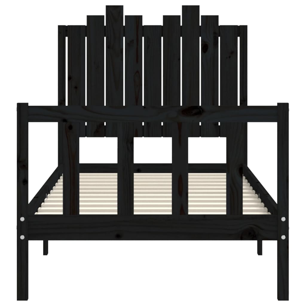 Bed Frame with Headboard Black 92x187 cm Single Size Solid Wood