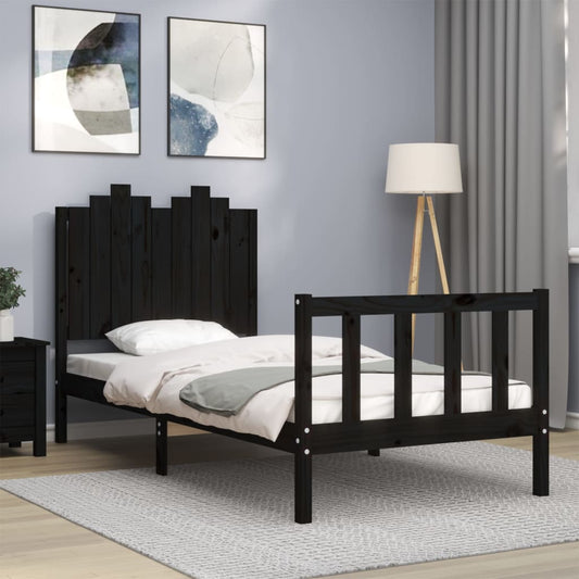 Bed Frame with Headboard Black 92x187 cm Single Size Solid Wood