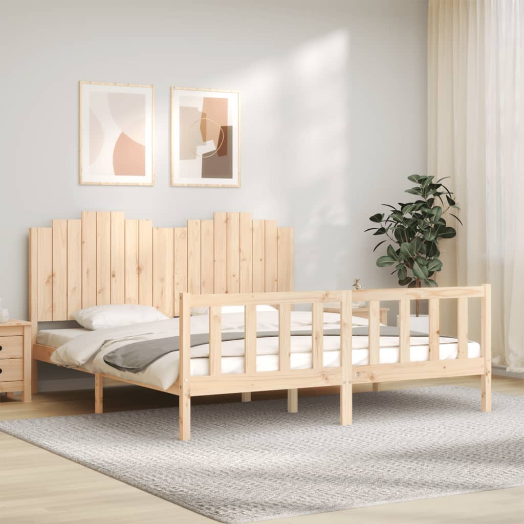 Bed Frame with Headboard 183x203 cm King Solid Wood