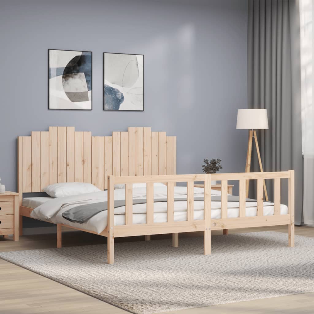 Bed Frame with Headboard 183x203 cm King Solid Wood