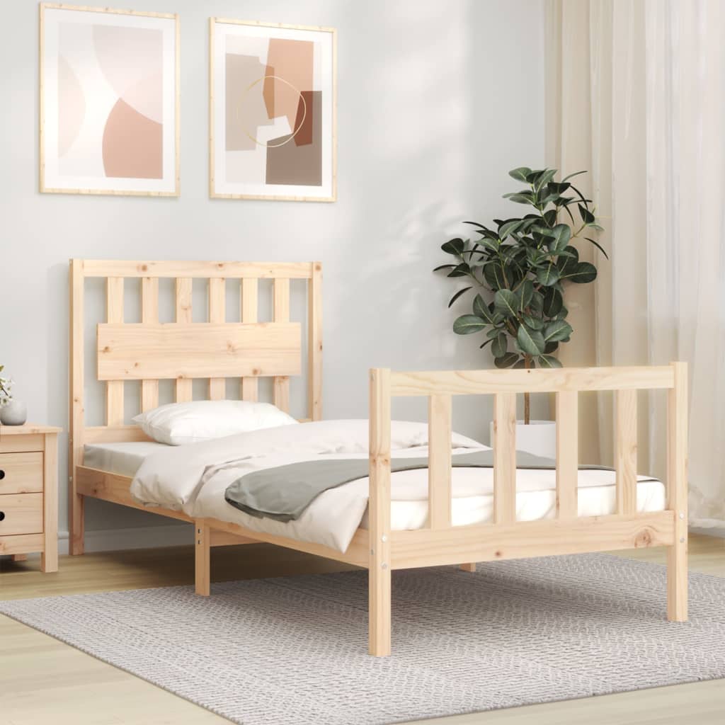 Bed Frame With Headboard 92X187 Cm Single Size Solid Wood