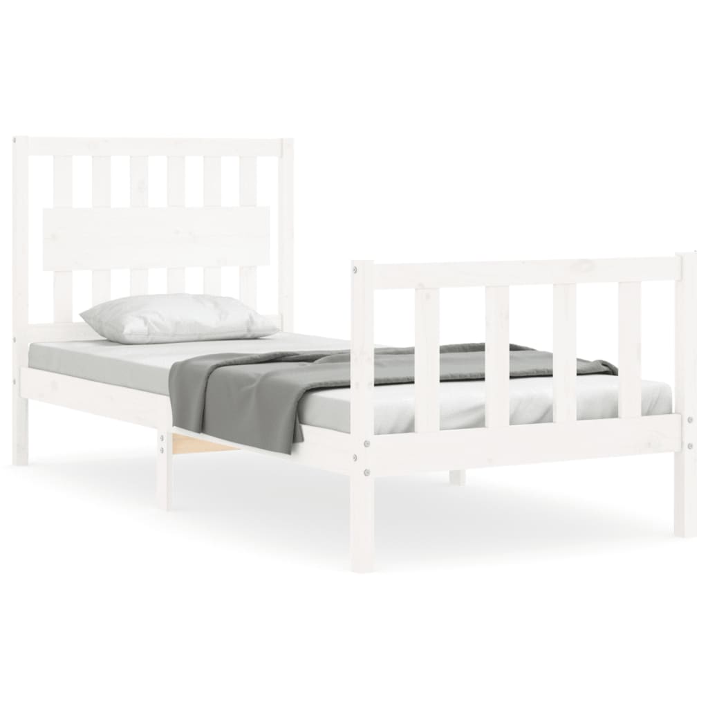 Bed Frame with Headboard White 92x187 cm Single Size Solid Wood