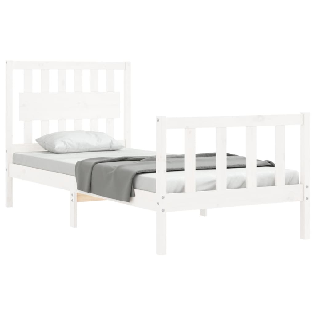 Bed Frame with Headboard White 92x187 cm Single Size Solid Wood