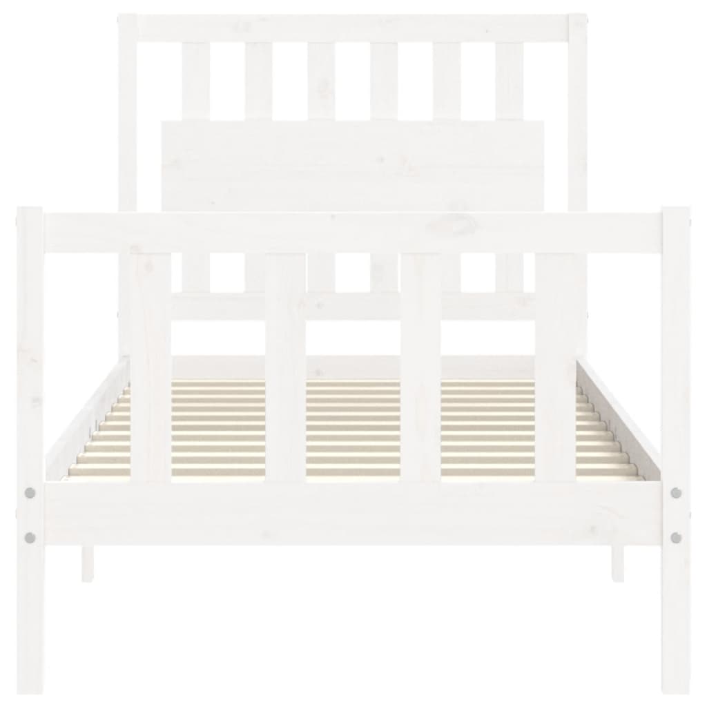 Bed Frame with Headboard White 92x187 cm Single Size Solid Wood