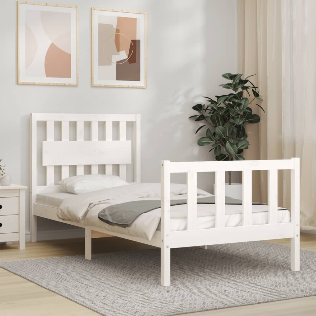 Bed Frame With Headboard 92X187 Cm Single Size Solid Wood