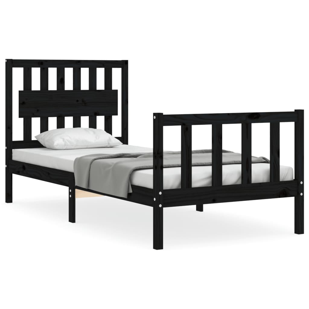 Bed Frame with Headboard Black 92x187 cm Single Size Solid Wood