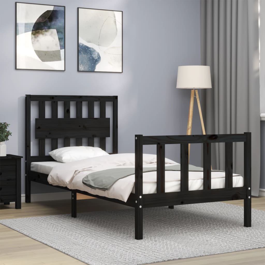 Bed Frame With Headboard 92X187 Cm Single Size Solid Wood