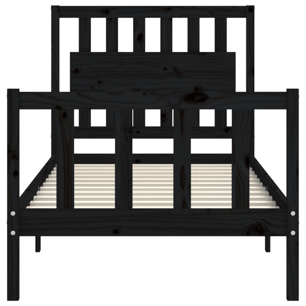 Bed Frame with Headboard Black 92x187 cm Single Size Solid Wood