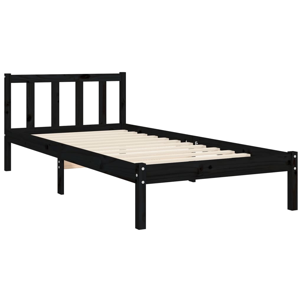 Bed Frame with Headboard Black 92x187 cm Single Size Solid Wood