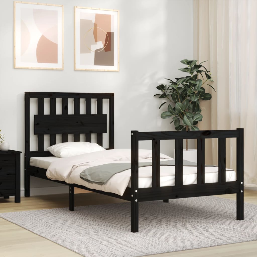 Bed Frame With Headboard 92X187 Cm Single Size Solid Wood