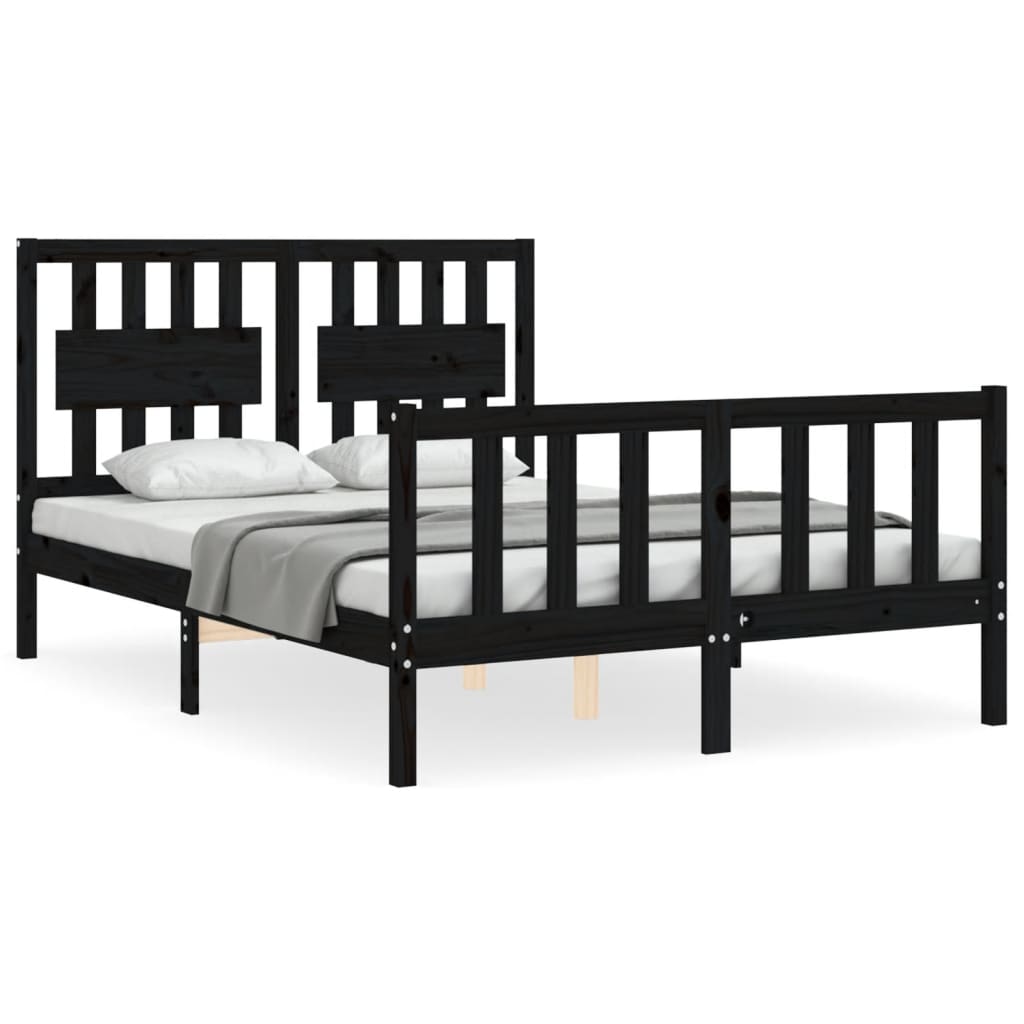 Bed Frame with Headboard Black 137x187 cm Double Solid Wood