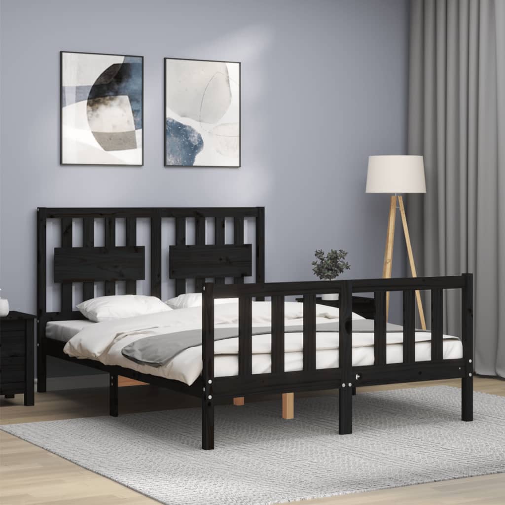 Bed Frame with Headboard Black 137x187 cm Double Solid Wood