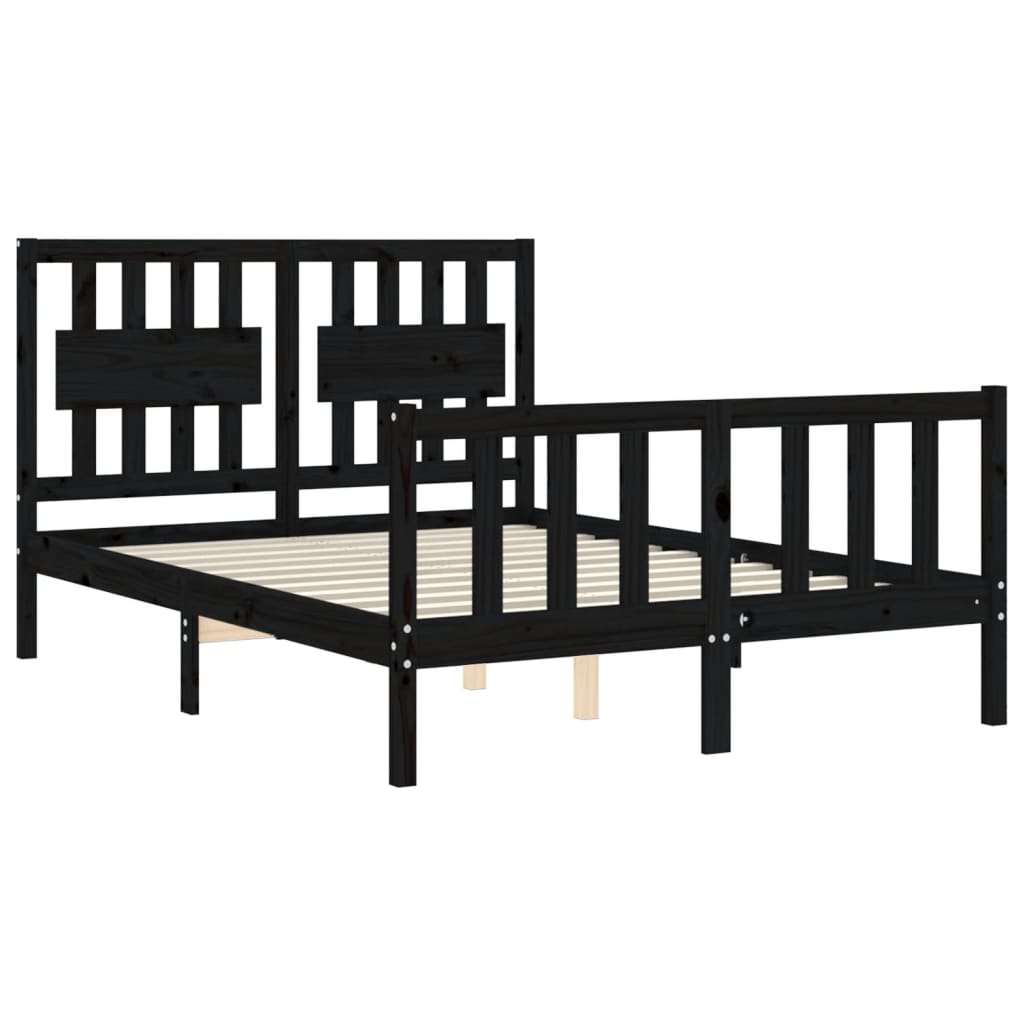 Bed Frame with Headboard Black 137x187 cm Double Solid Wood