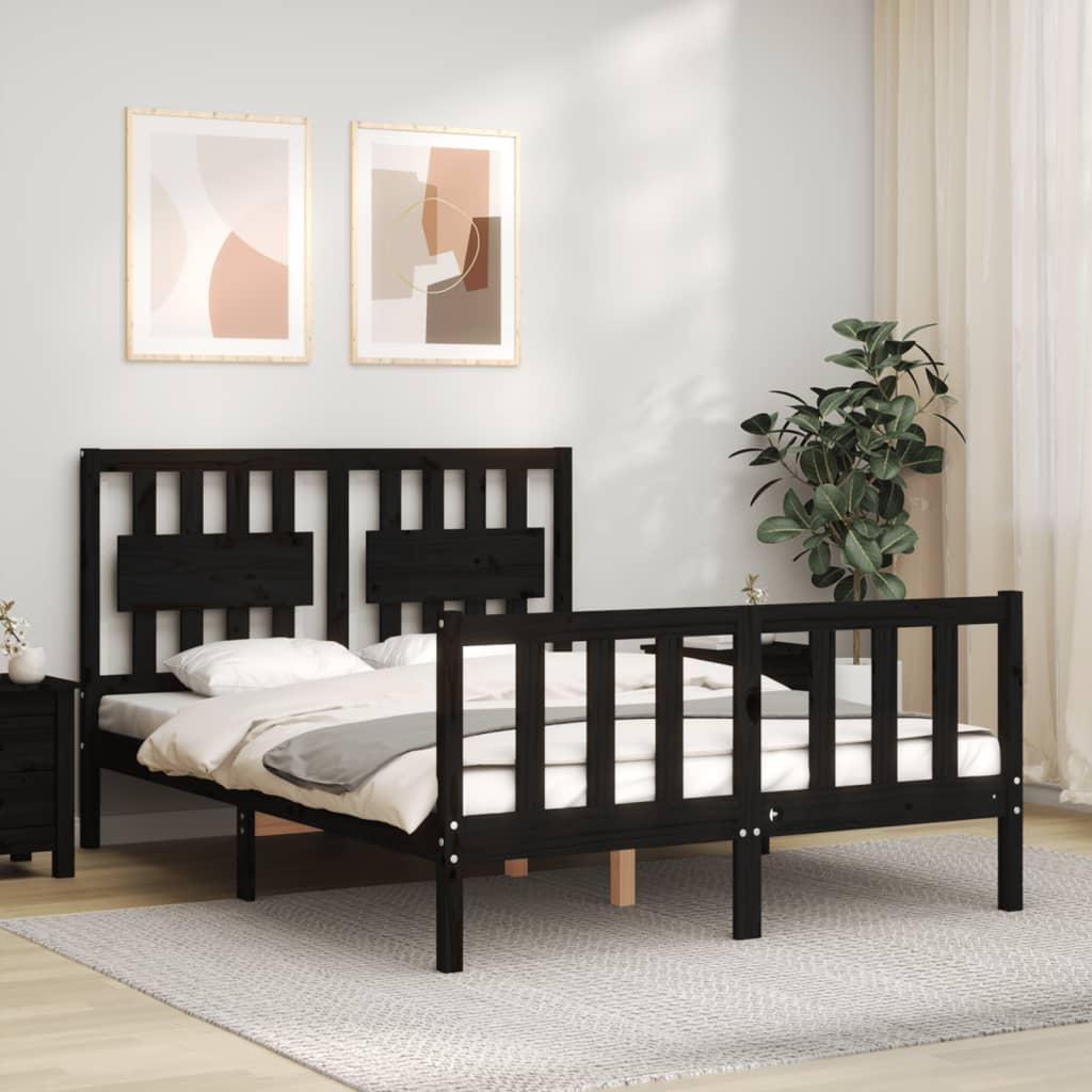 Bed Frame with Headboard Black 137x187 cm Double Solid Wood