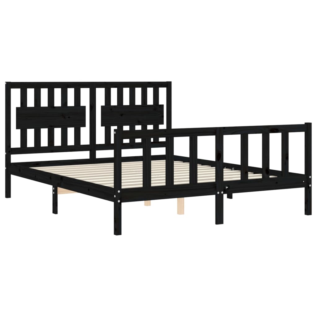 Bed Frame with Headboard Black 153x203 cm Queen Solid Wood