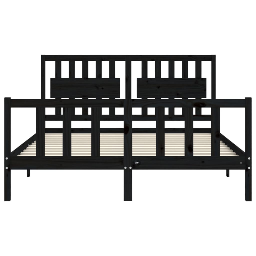 Bed Frame with Headboard Black 153x203 cm Queen Solid Wood