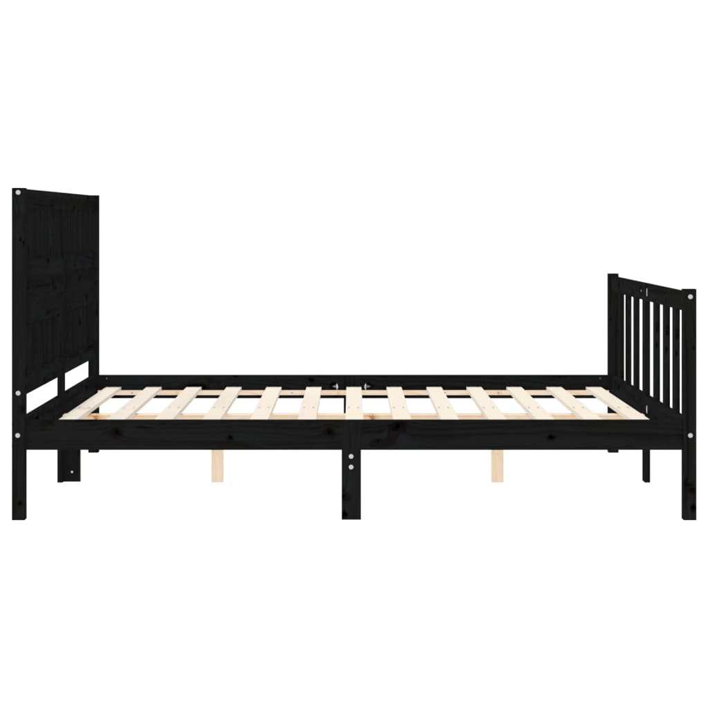 Bed Frame with Headboard Black 153x203 cm Queen Solid Wood