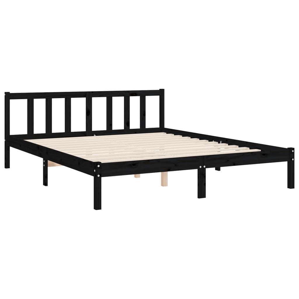 Bed Frame with Headboard Black 153x203 cm Queen Solid Wood