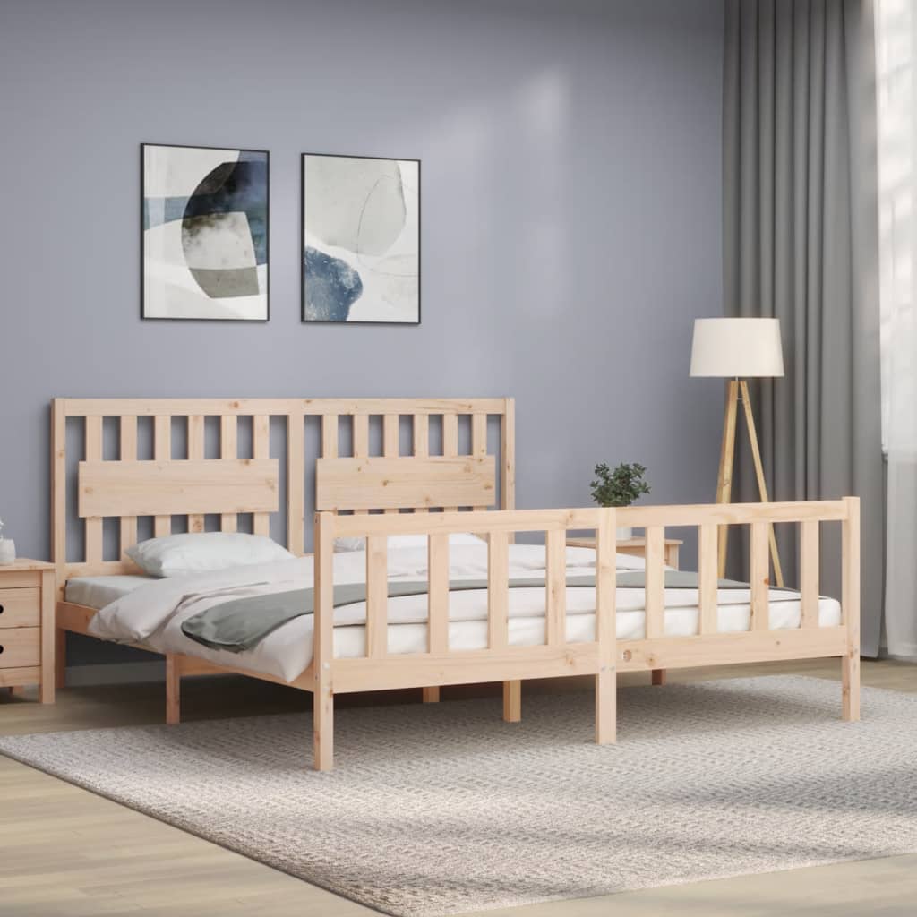 Bed Frame with Headboard 183x203 cm King Solid Wood