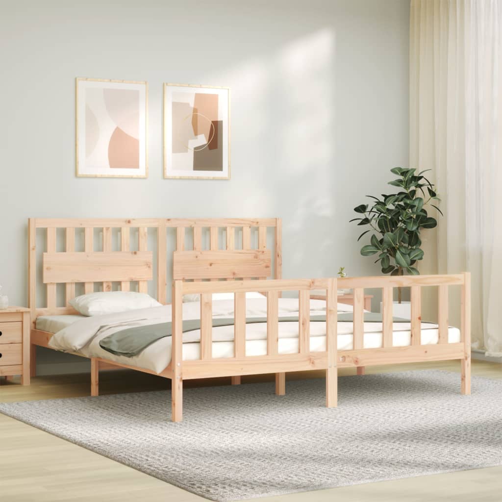 Bed Frame with Headboard 183x203 cm King Solid Wood