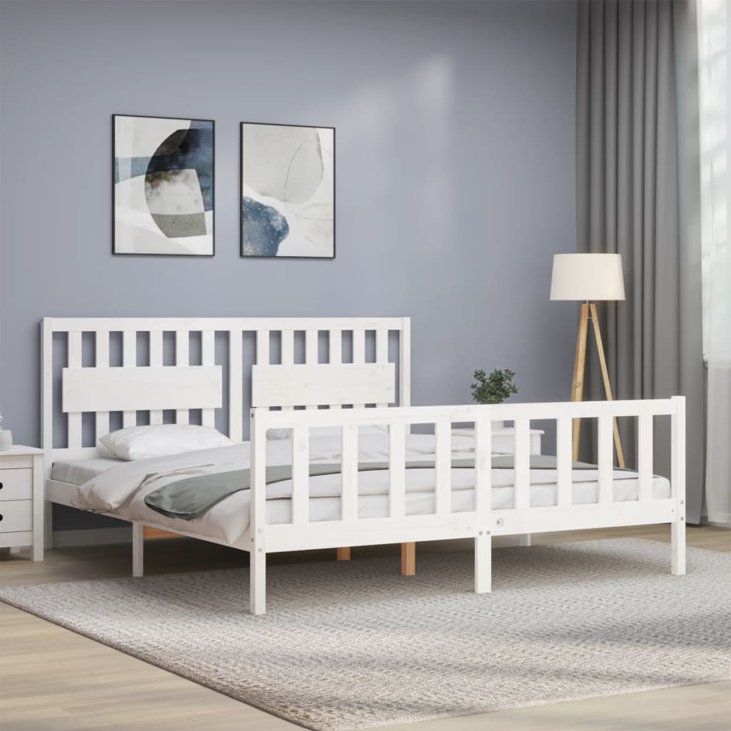 Bed Frame with Headboard White 183x203 cm King Solid Wood