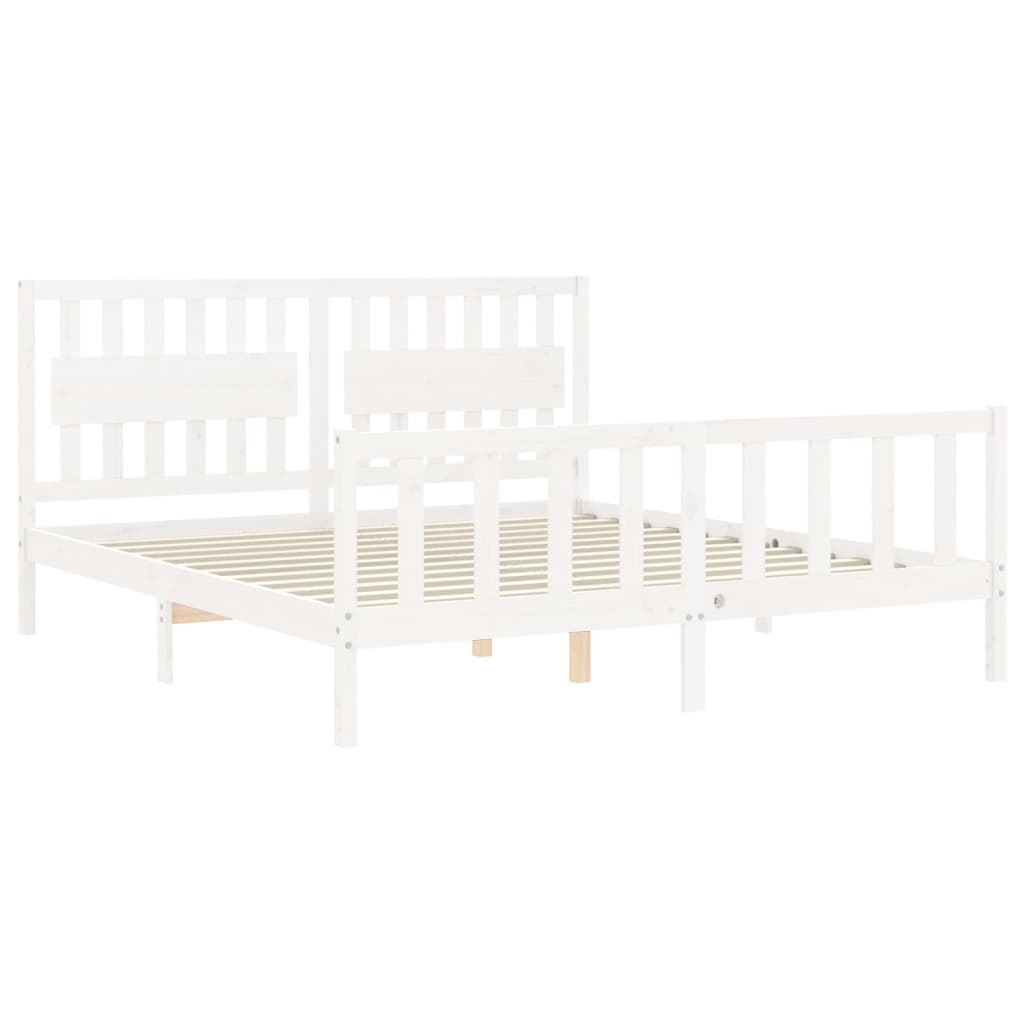 Bed Frame with Headboard White 183x203 cm King Solid Wood