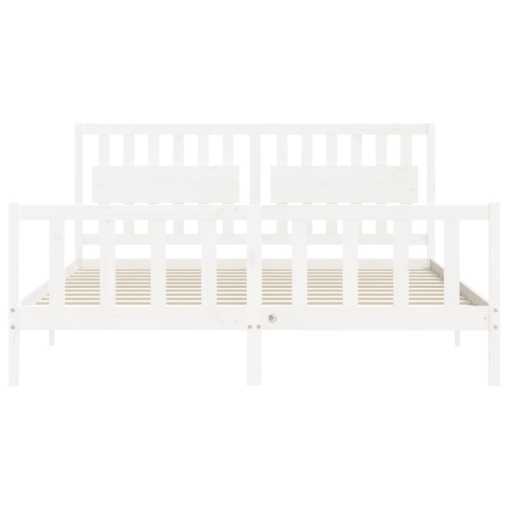 Bed Frame with Headboard White 183x203 cm King Solid Wood