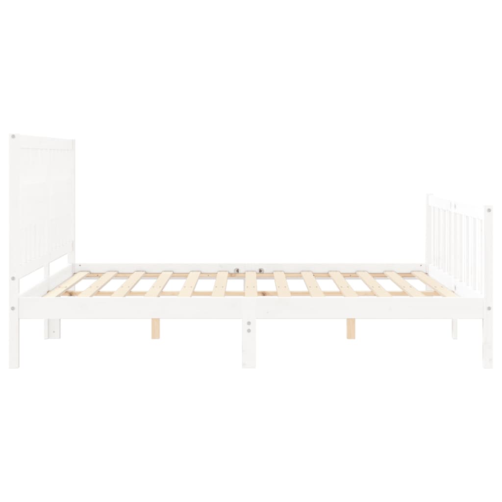 Bed Frame with Headboard White 183x203 cm King Solid Wood