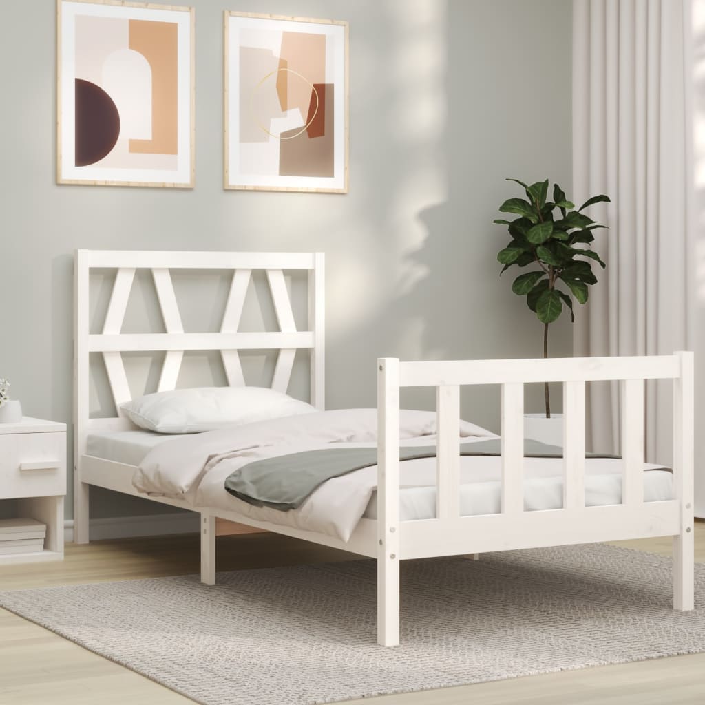 Bed Frame with Headboard White 92x187 cm Single Size Solid Wood