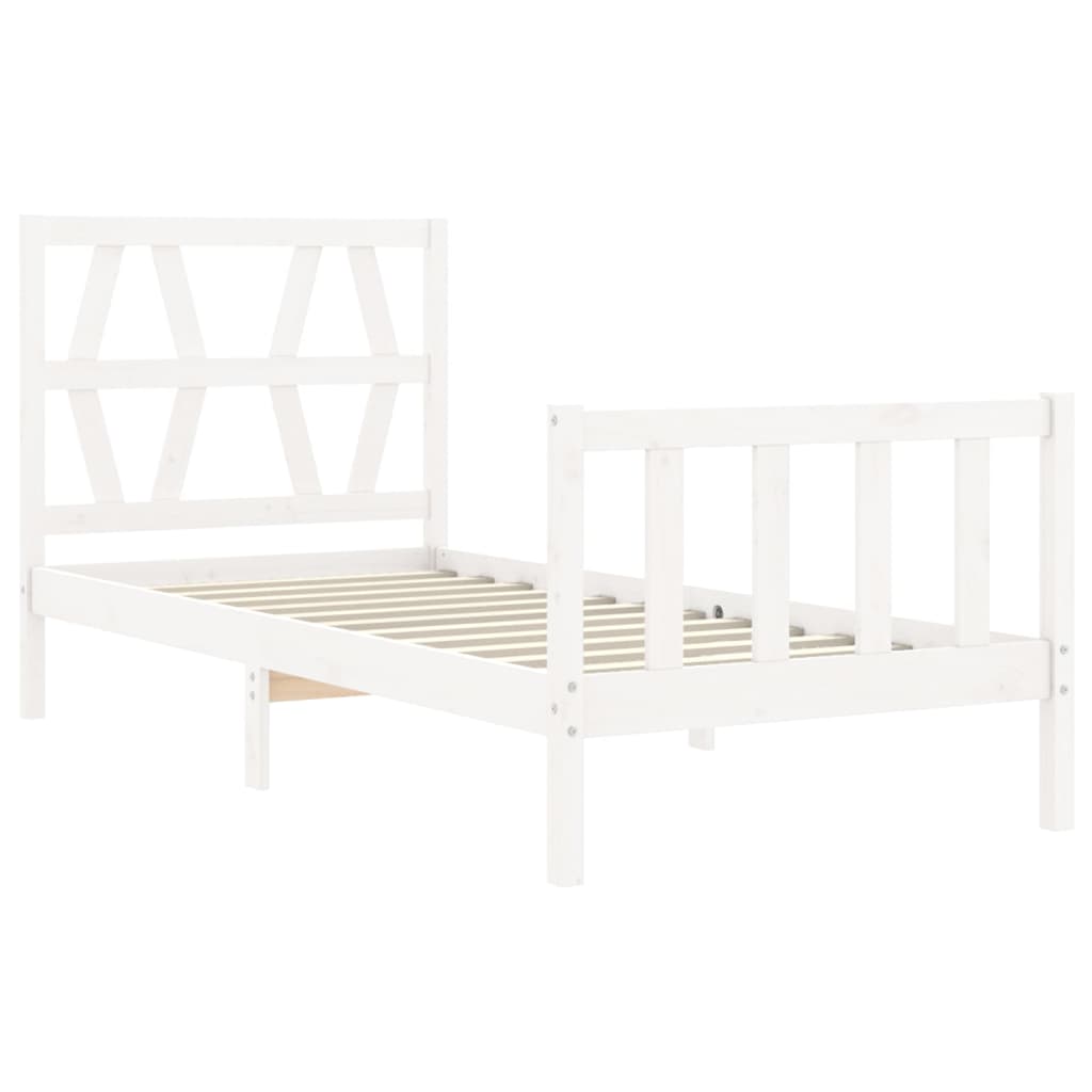 Bed Frame with Headboard White 92x187 cm Single Size Solid Wood