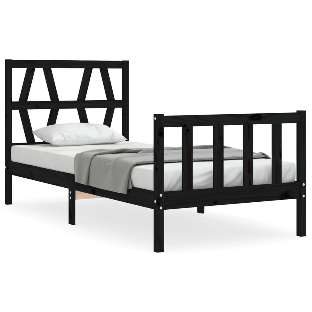 Bed Frame with Headboard Black 92x187 cm Single Size Solid Wood