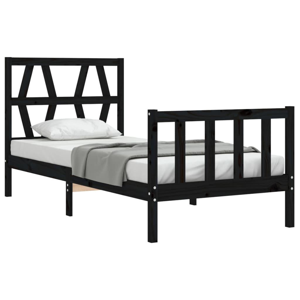 Bed Frame with Headboard Black 92x187 cm Single Size Solid Wood