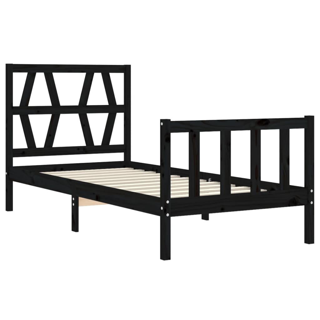 Bed Frame with Headboard Black 92x187 cm Single Size Solid Wood