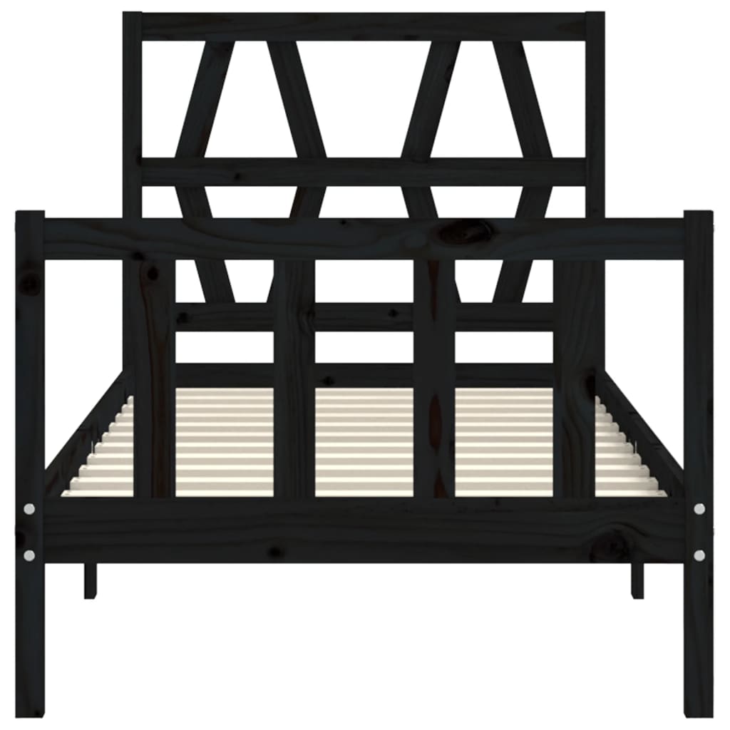 Bed Frame with Headboard Black 92x187 cm Single Size Solid Wood