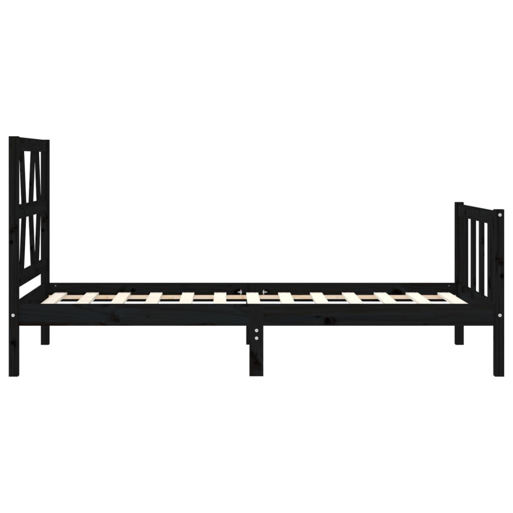 Bed Frame with Headboard Black 92x187 cm Single Size Solid Wood