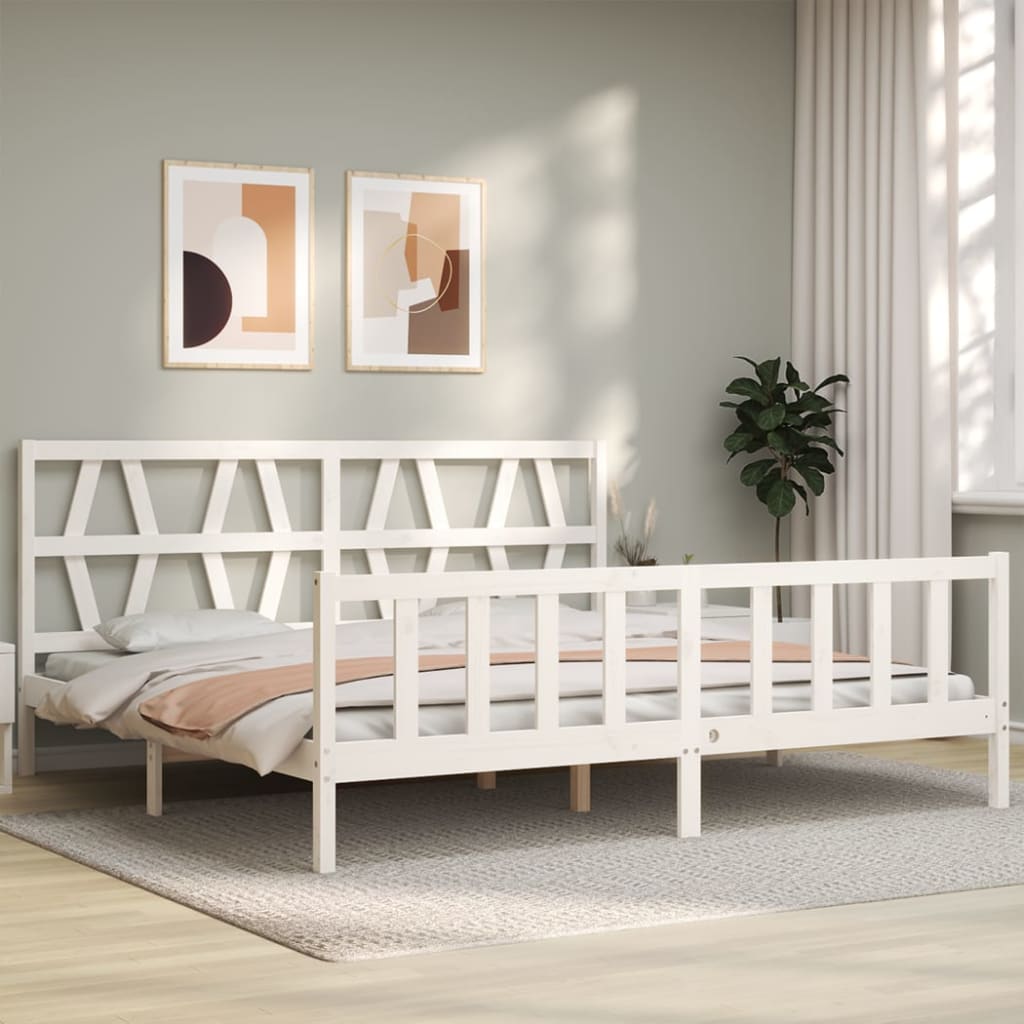 Bed Frame with Headboard White 183x203 cm King Solid Wood