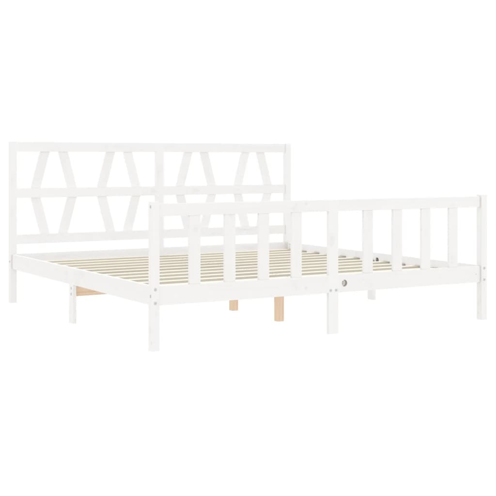 Bed Frame with Headboard White 183x203 cm King Solid Wood