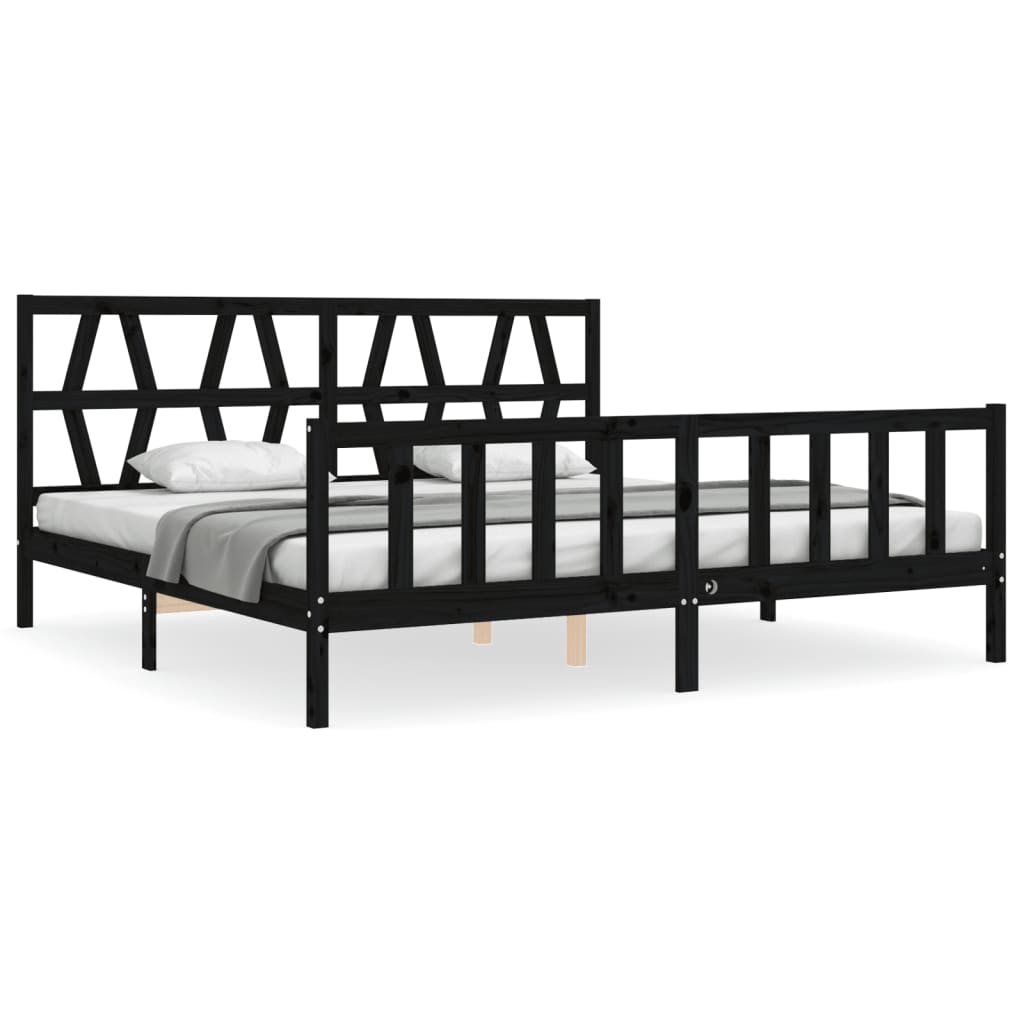 Bed Frame with Headboard Black 183x203 cm King Solid Wood