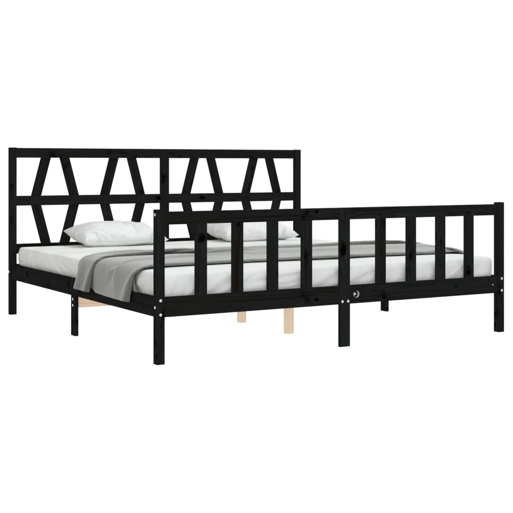 Bed Frame with Headboard Black 183x203 cm King Solid Wood