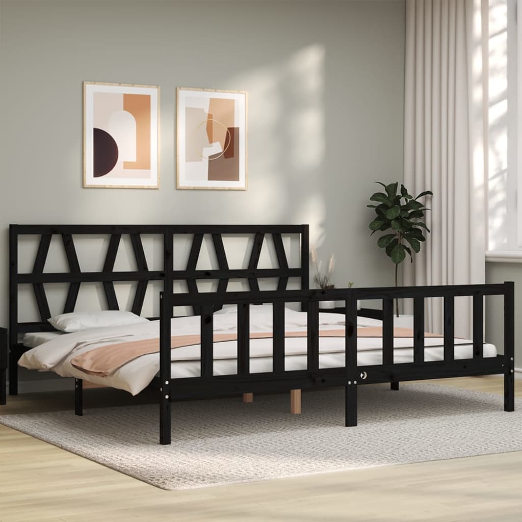 Bed Frame with Headboard Black 183x203 cm King Solid Wood