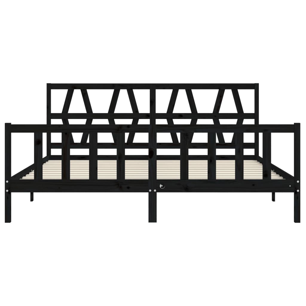 Bed Frame with Headboard Black 183x203 cm King Solid Wood