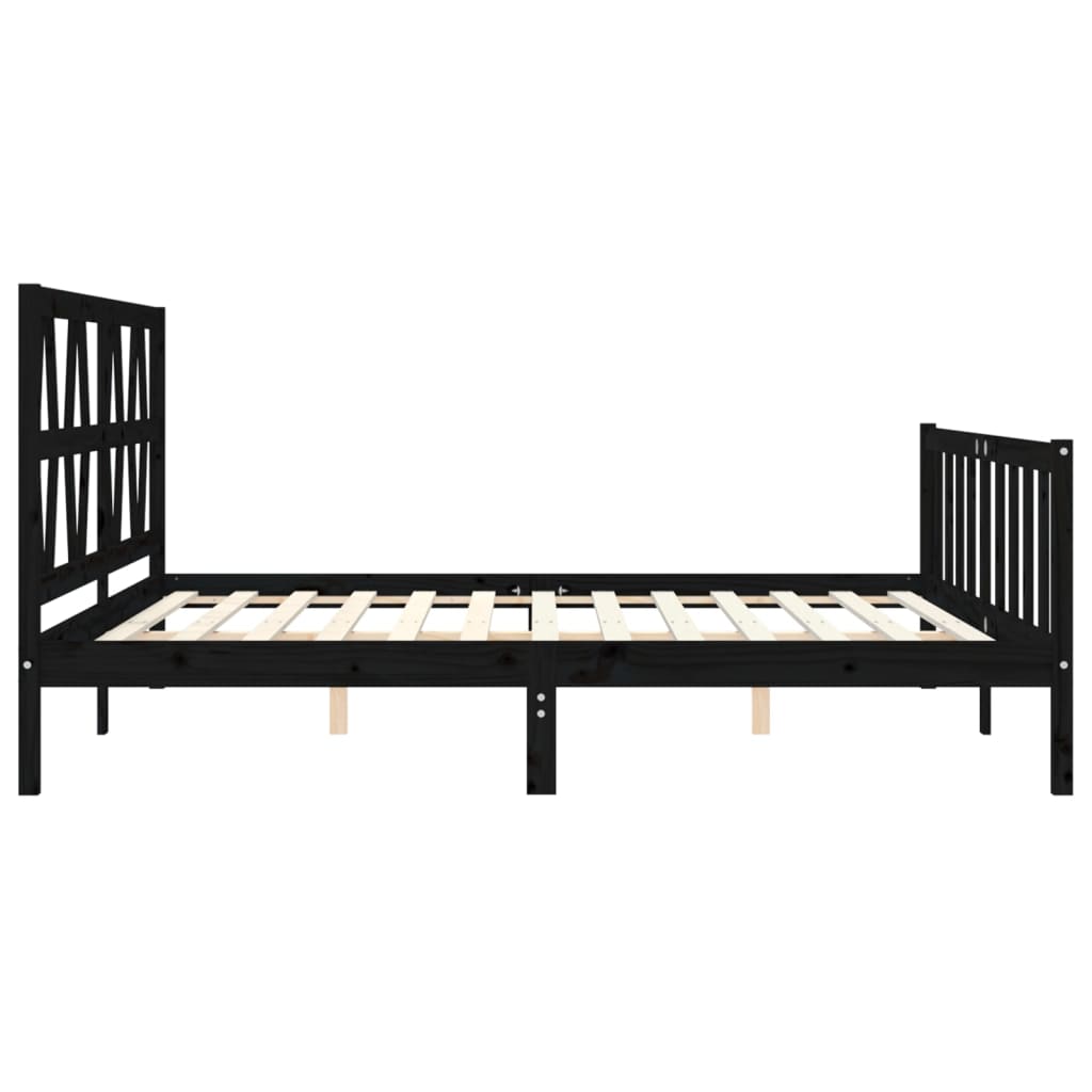 Bed Frame with Headboard Black 183x203 cm King Solid Wood