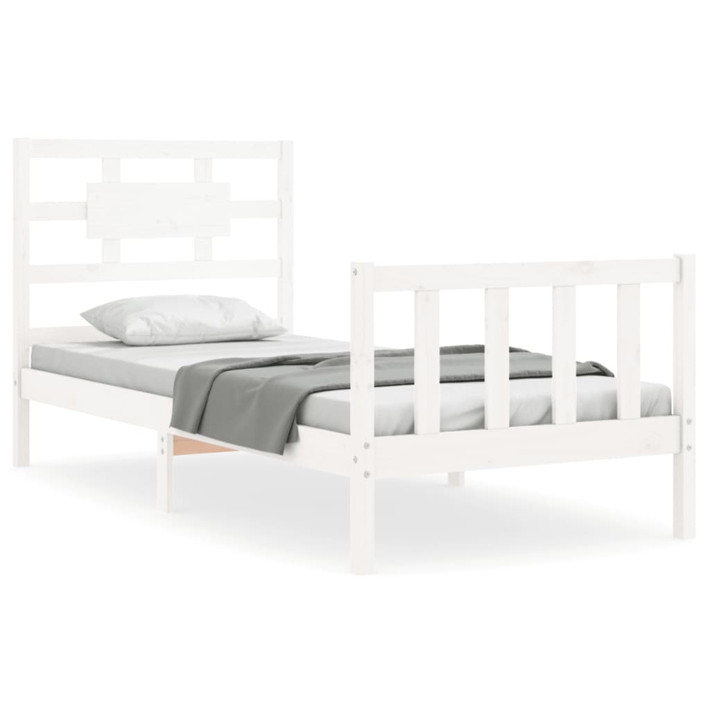 Bed Frame with Headboard White 92x187 cm Single Size Solid Wood