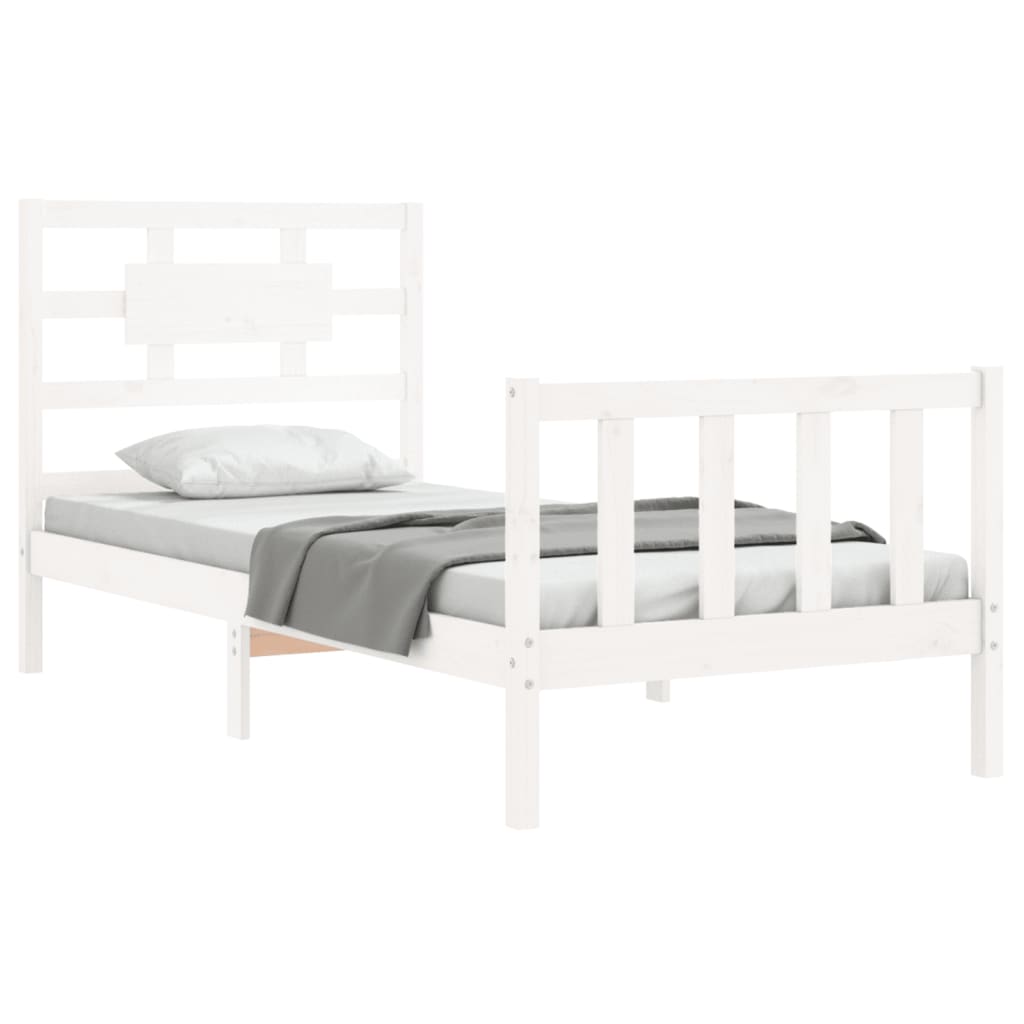 Bed Frame with Headboard White 92x187 cm Single Size Solid Wood