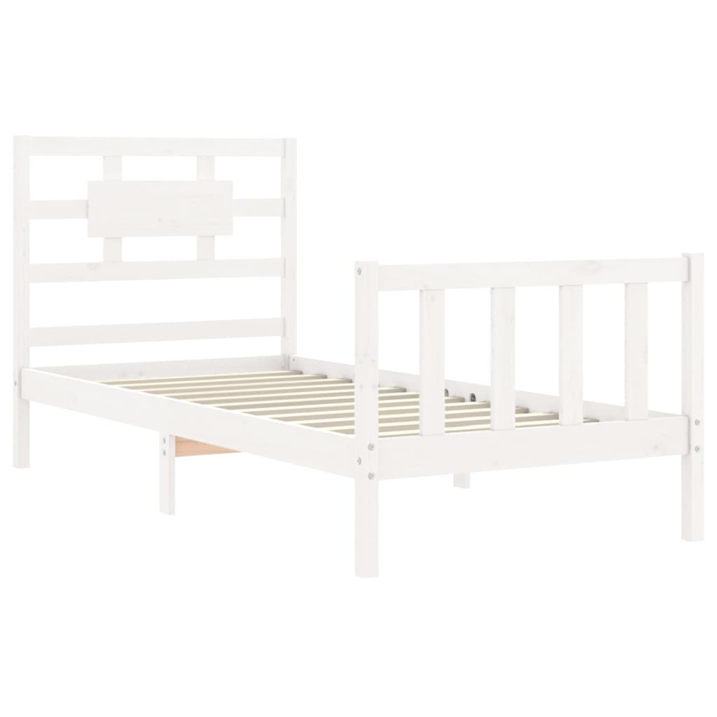 Bed Frame with Headboard White 92x187 cm Single Size Solid Wood