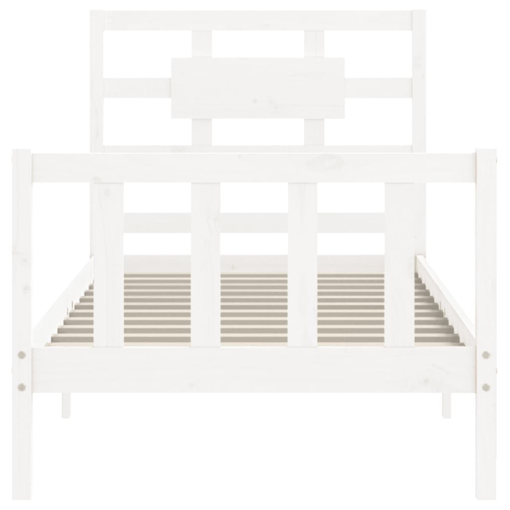 Bed Frame with Headboard White 92x187 cm Single Size Solid Wood